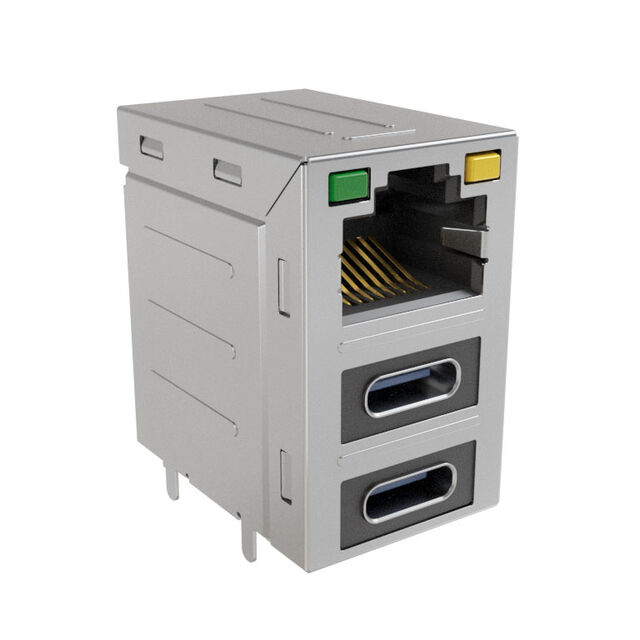安費(fèi)諾模塊化連接器 RJE36188344CH 堆疊 RJ45，2 個(gè) USB Type C，帶 LED G/Y