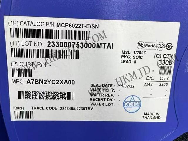 放大器 IC MCP6022T-E/SN 軌至軌輸入/輸出，10 MHz 運(yùn)算放大器